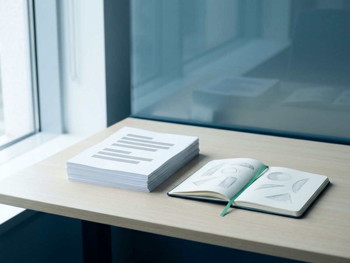 A manuscript and a sketchbook on a desk, ready for copyright registration