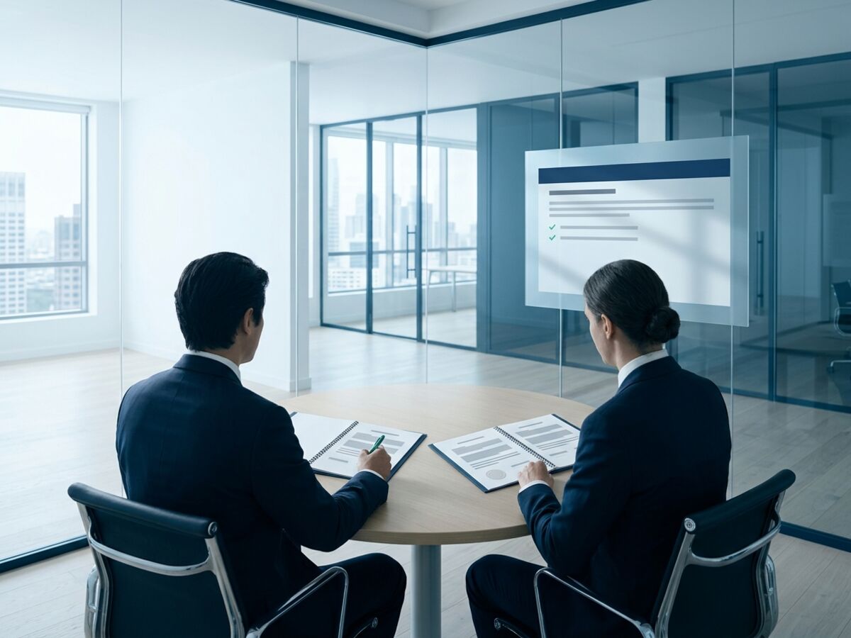Two partners signing an LLP agreement at a round table