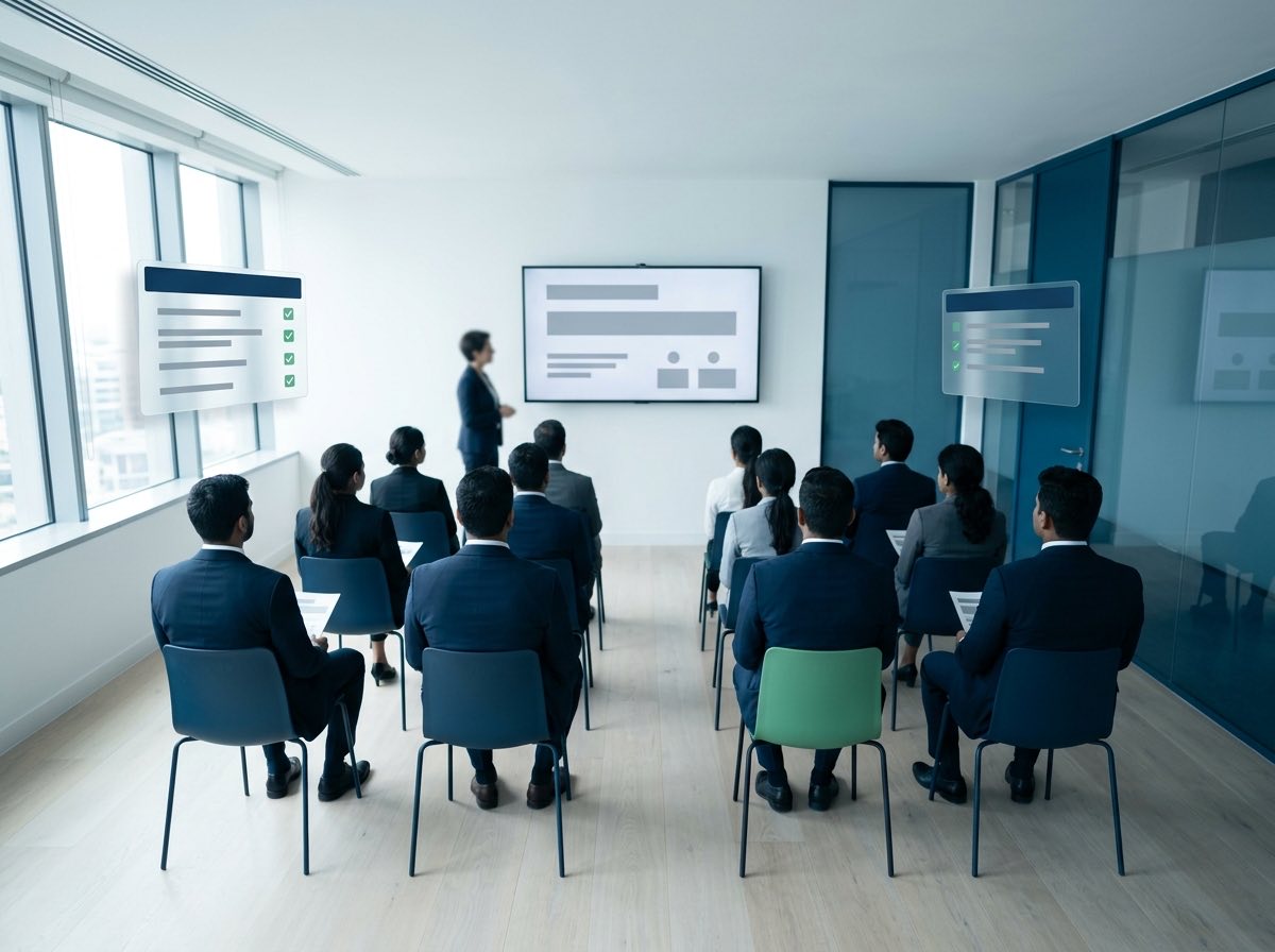 Employees seated in rows facing a screen during a POSH awareness session