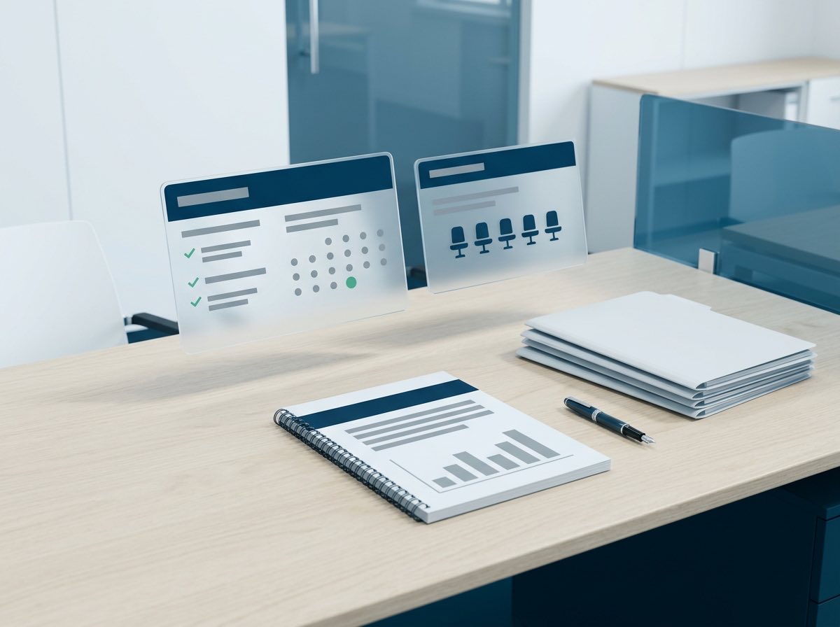 A yearly report, case files and a calendar card with the filing date marked
